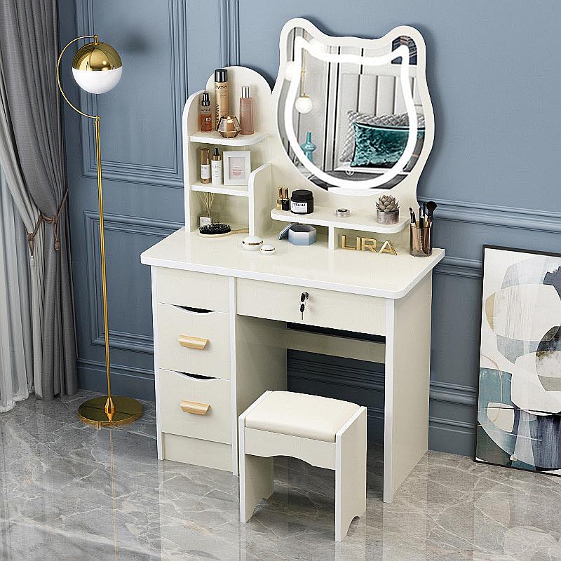 White Cat Mirror Vanity with LED Lights, Drawers, and Stool - Image 3