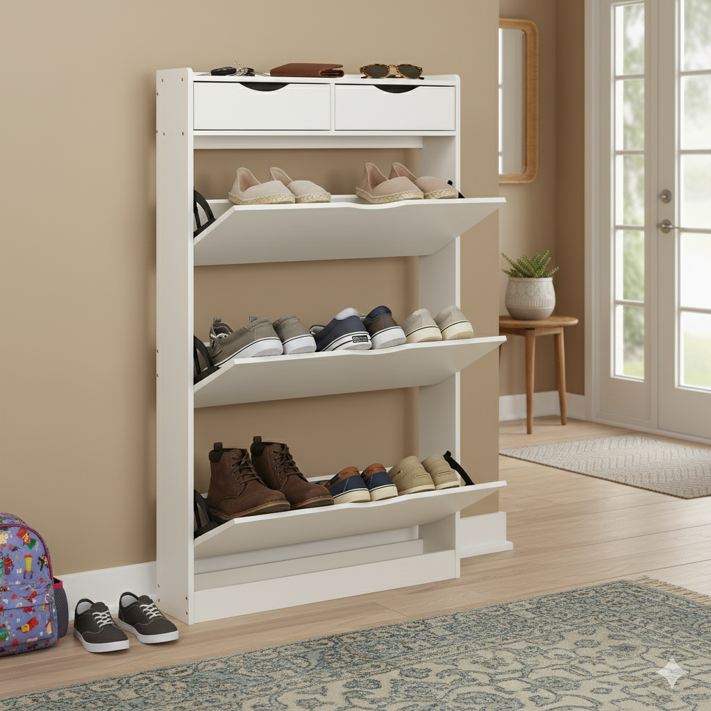 Prestige Vanity & Home Flip-Down Shoe Storage Cabinet (80×130×17 cm, White) - Image 8