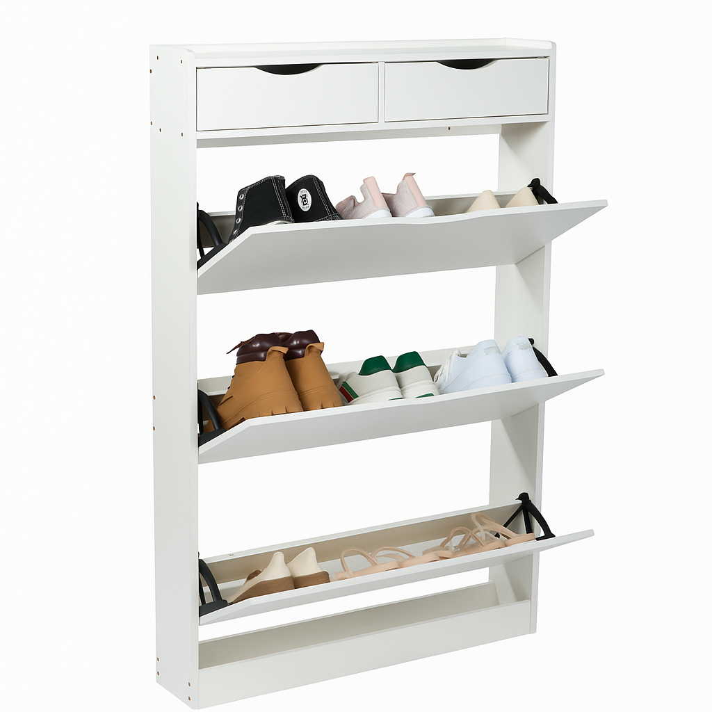 Prestige Vanity & Home Flip-Down Shoe Storage Cabinet (80×130×17 cm, White) - Image 2