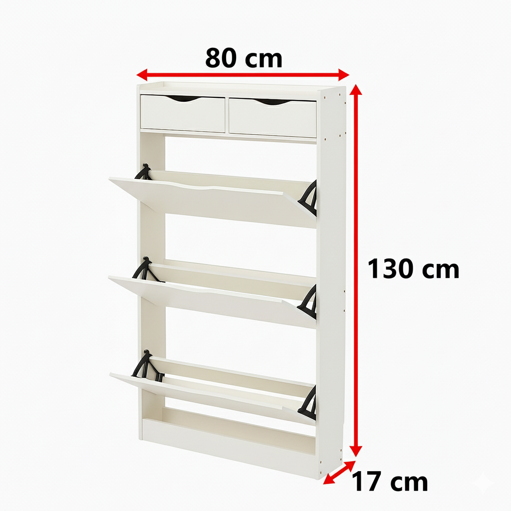 Prestige Vanity & Home Flip-Down Shoe Storage Cabinet (80×130×17 cm, White) - Image 3