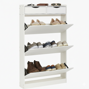 Prestige Vanity & Home Flip-Down Shoe Storage Cabinet (80×130×17 cm, White)